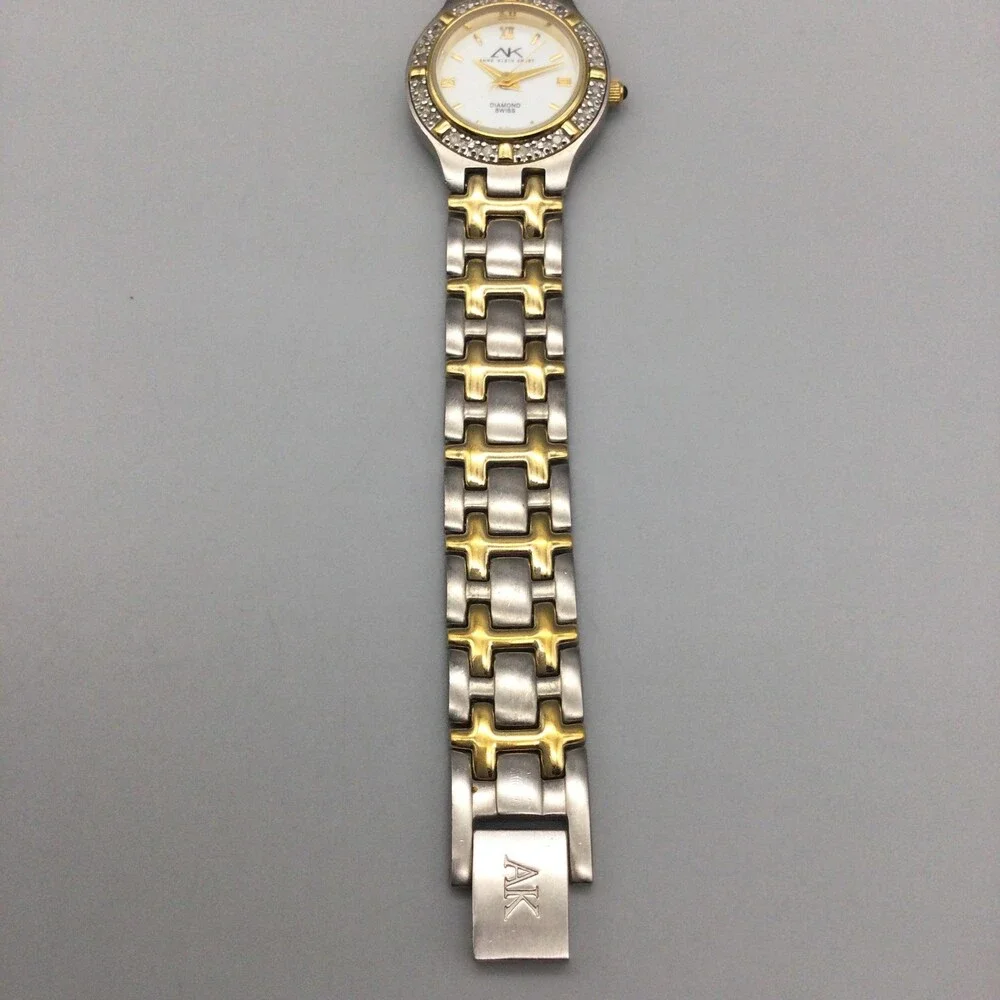 Anne Klein Diamond Swiss Womens Watch 24mm White Dial Two Tone New Battery 7.25